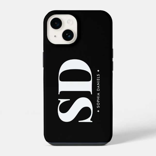 Coque iPhone Simple 2 Monogramme initial noir noir blanc (Verso)