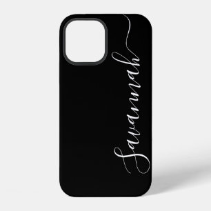 Coque iPhone 12 Simple Calligraphie Personnalisée Noir et Blanc