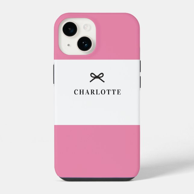 Coque iPhone Simple Chic Classic Pink Bow Nom Monogramme (Verso)