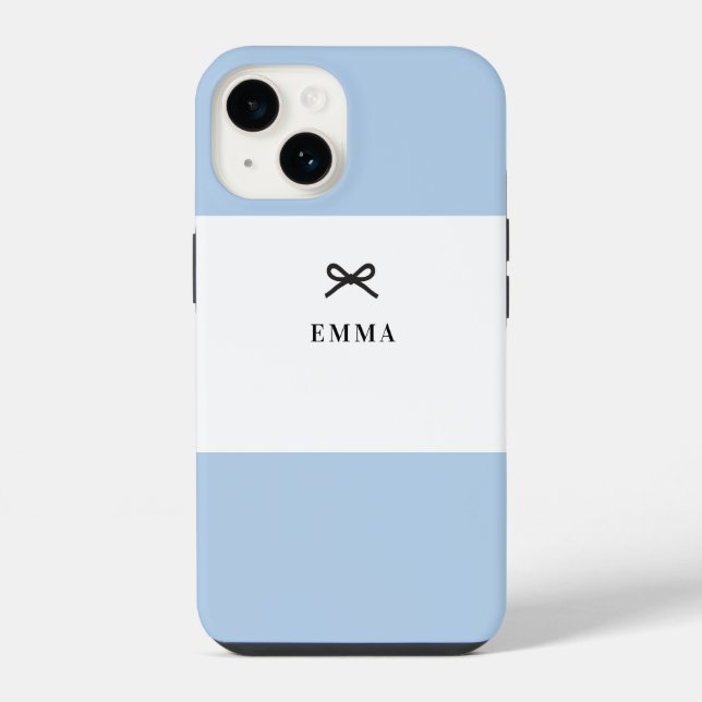 Coque iPhone Simple Chic Classique Arc Bleu Monogramme Nom (Verso)