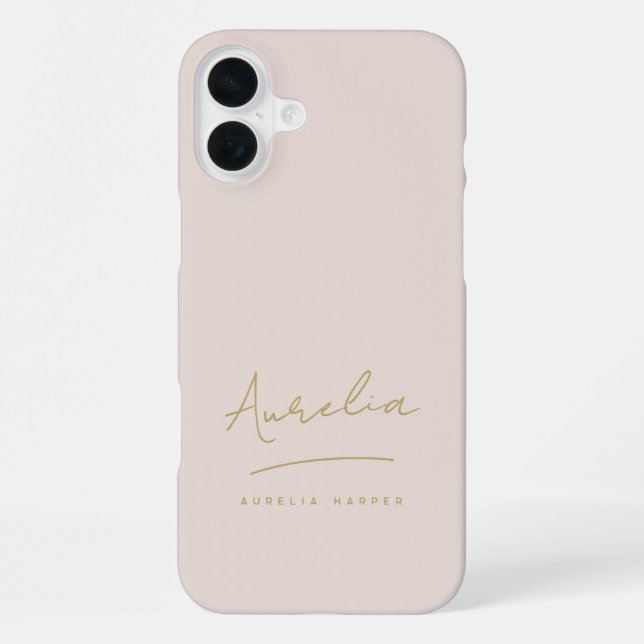 Coque iPhone Simple Chic Script Monogramme Rose Pâle Or (Verso)