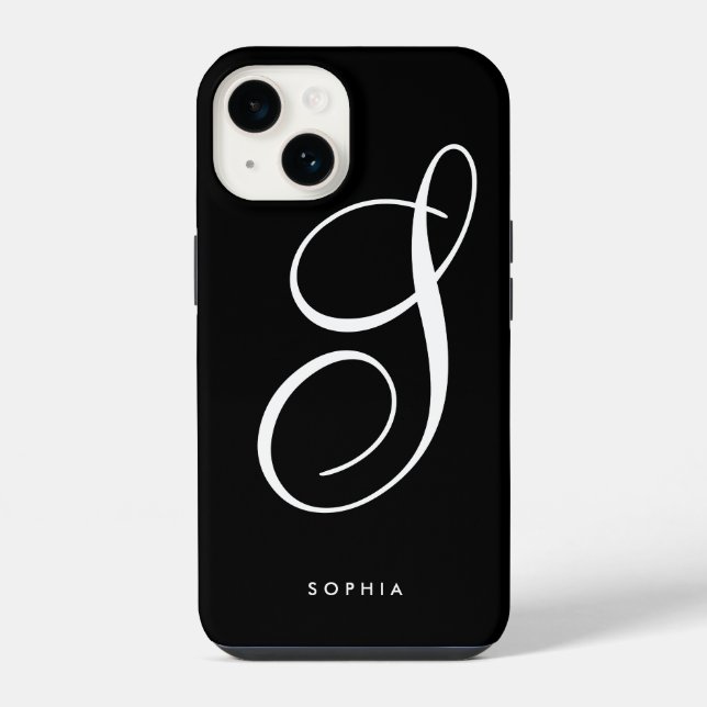 Coque iPhone Simple Élégant Chic Écriture Noir et Blanc (Verso)