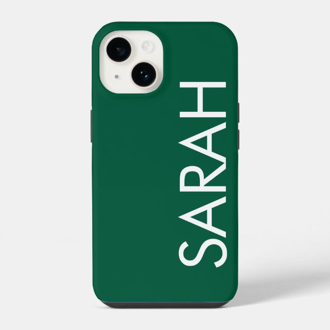 Coque iPhone Simple Élégant Classique Moderne Nom Vert Foncé. (Verso)