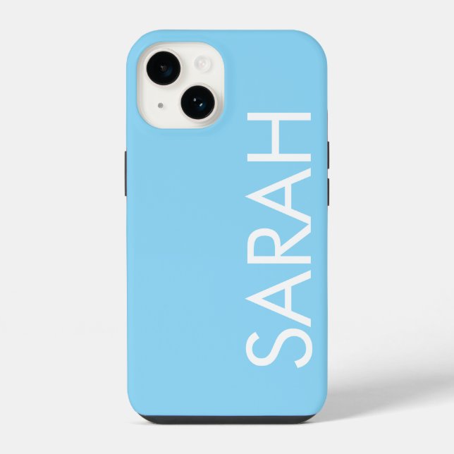 Coque iPhone Simple Élégant Moderne Classique Nom Bleu Ciel  (Verso)