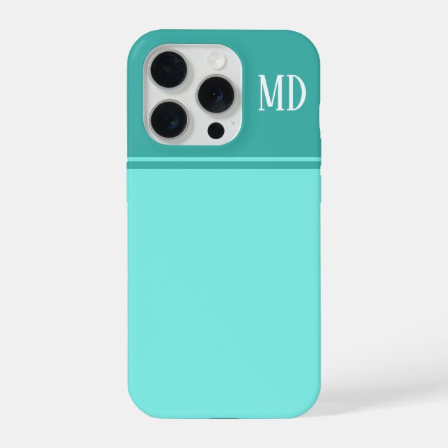 Coque iPhone Simple et joli monogramme rayé bleu sarcelle (Verso)