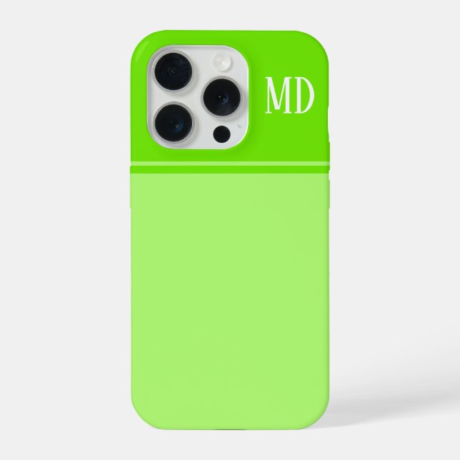 Coque iPhone Simple et joli monogramme rayé vert citron (Verso)