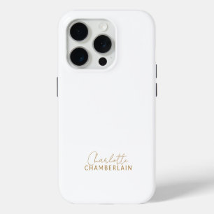 Coque iPhone 15 Pro Simple Moderne Minimaliste Nom Or