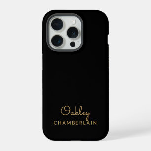 Coque iPhone 15 Pro Simple Moderne Minimaliste Nom Or Noir