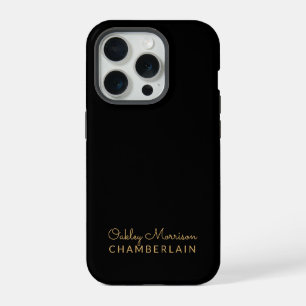Coque iPhone 15 Pro Simple Moderne Minimaliste Nom Or Noir