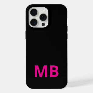 Coque iPhone 15 Pro Max Simple Moderne Monogramme Initiales Rose Noir
