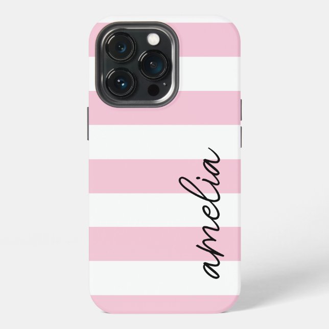 Coque iPhone Simple moderne tendance Monogramme rose raype (Dos)
