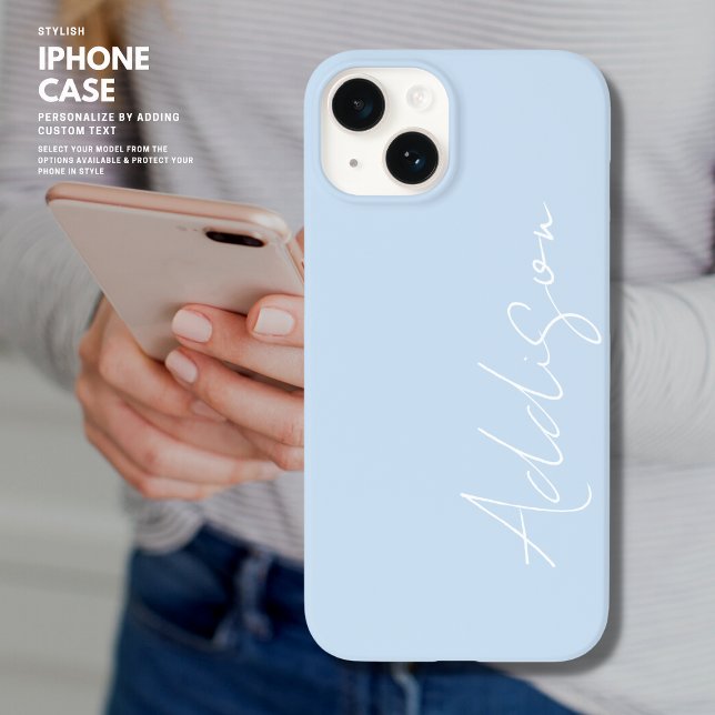 Coque iPhone Simple Nom de Style Tendance Bleu Pâle et Blanc (Créateur téléchargé)