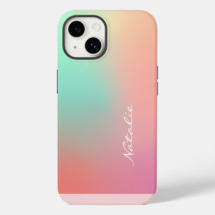 Coque Pour iPhone 14 Simple Ombre rose Turquoise Aqua Nom de calligraph