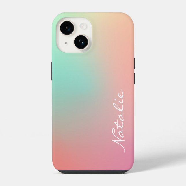 Coque iPhone Simple Ombre rose Turquoise Aqua Nom de calligraph (Verso)