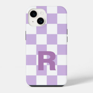 Coque Pour iPhone 14 Simple Pastel Violet Lilas à Carreaux Monogramme