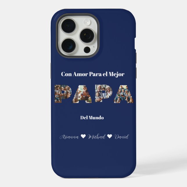 Coque iPhone Simple Photo Script Meilleur Papa Ever Espagnol (Verso)