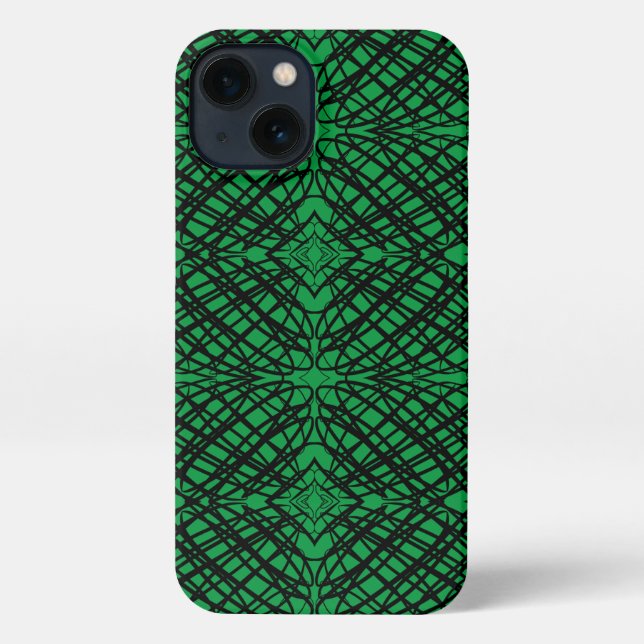 Coque iPhone Simple Scribble | Carreaux miroir | Vert | (Verso)