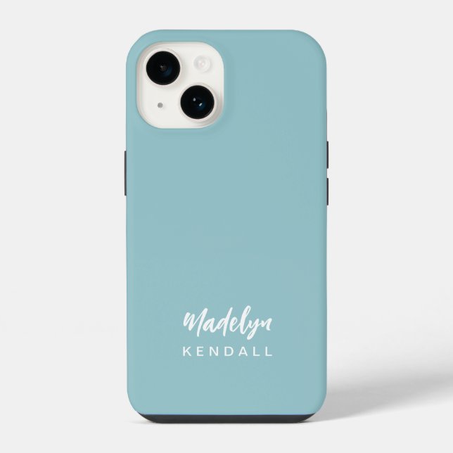 Coque iPhone Simple stylé moderne Nom de script Turquoise bleu (Verso)