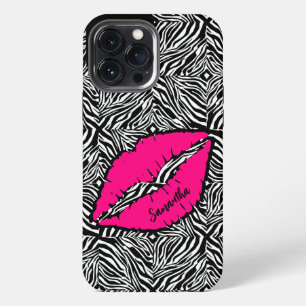 Etui iPhone 13 Pro Max Simple Zèbre avec lèvres roses Personnalisé