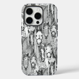 Coque iPhone 16 Pro simplement des chevaux noirs blancs