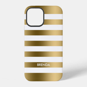 Coque iPhone 12 Simples Bandes Or Sur Arrière - plan Blanc