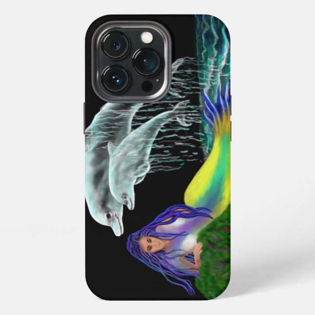 Coque iPhone Sirène avec dauphins (Dos)