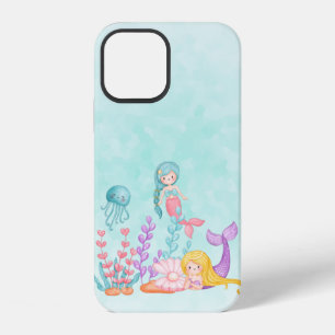 Coque iPhone 12 Sirènes et méduses sous l'eau aquarelle