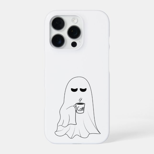 Coque iPhone Sleepy Ghost with Coffee – Minimalist Cozy  (Verso)