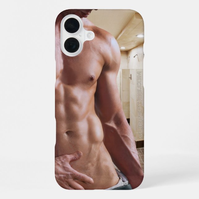 Coque iPhone SlipperyJoe cheminée homme musclé six pack abs (Verso)