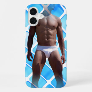 Coque iPhone 16 Plus SlipperyJoe homme musclé abdos en tablette homme b