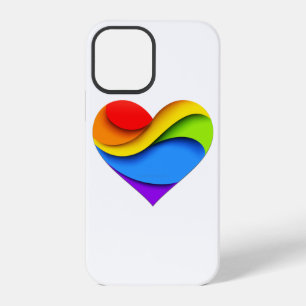 Coque iPhone 12 Pro SlipperyJoe's cœur en forme arc-en-ciel rouge oran