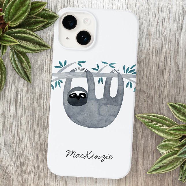 Coque iPhone Sloth Personnalisé (Sloth watercolor personalized cell phone case)