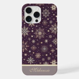 Coque iPhone 15 Pro Max Snowfall doré : l’élégance chatoyante de Noël