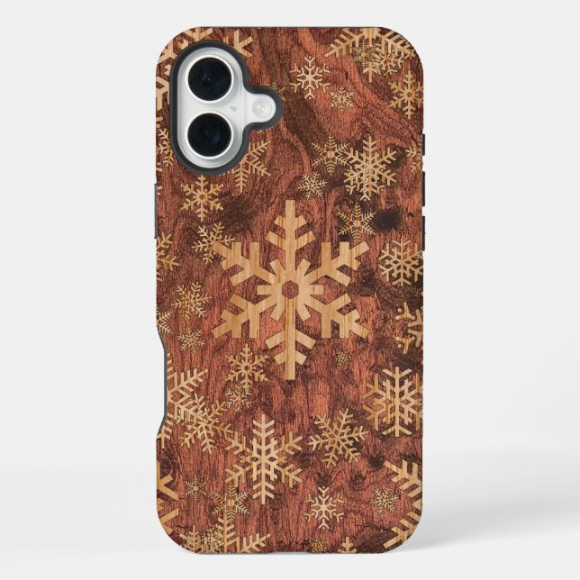 Coque iPhone Snowflakes Inlay en bois Décor d'impression graphi (Verso)
