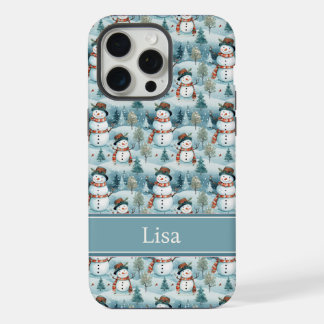 Coque iPhone 15 Pro Max Snowman Pattern Phone Case with Custom Name