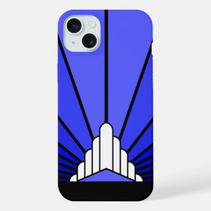Coque iPhone 15 Plus Soleil Art déco en bleu