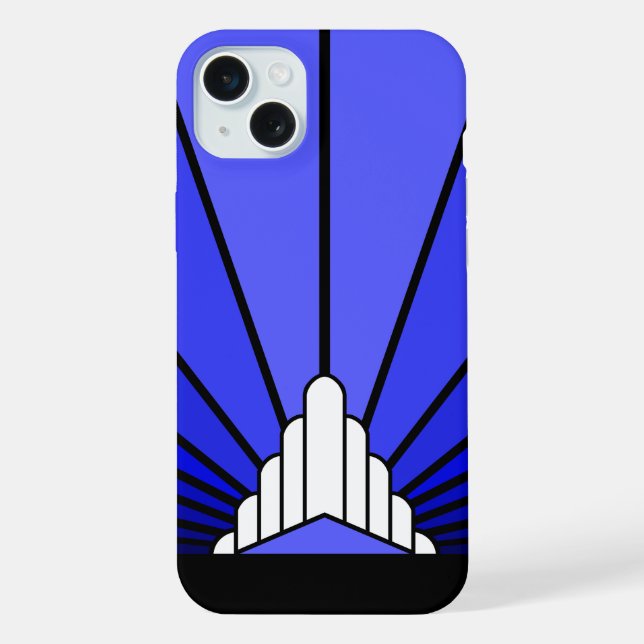 Coque iPhone Soleil Art déco en bleu (Verso)