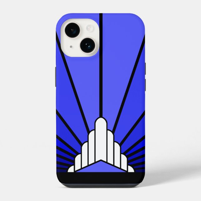 Coque iPhone Soleil Art déco en bleu (Verso)