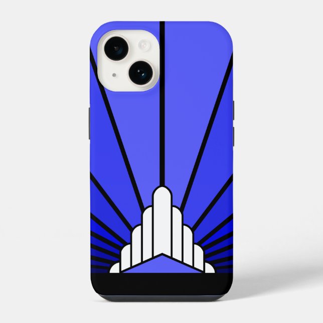 Coque iPhone Soleil Art déco en bleu (Verso)