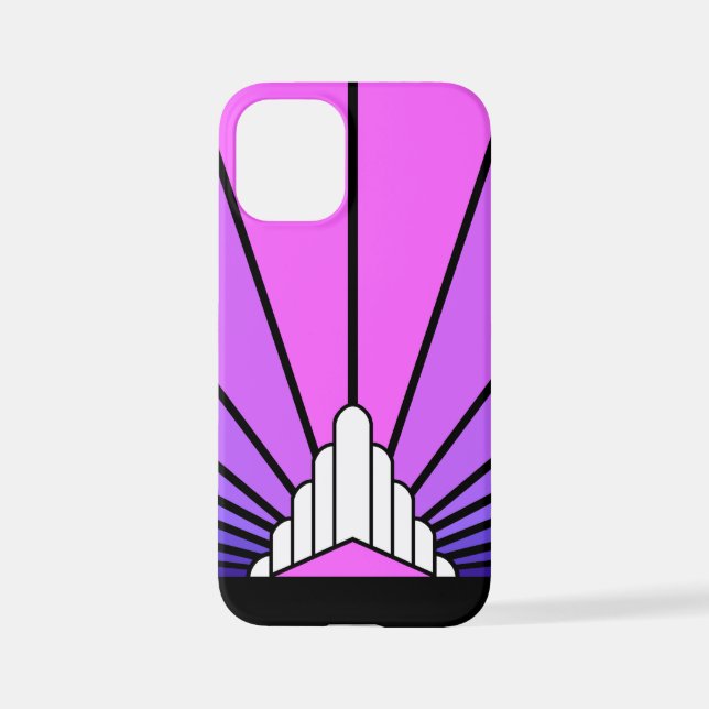 Coque iPhone Soleil Art déco en violet & rose (Verso)