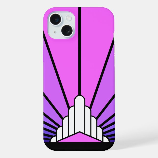 Coque iPhone Soleil Art déco en violet & rose (Verso)