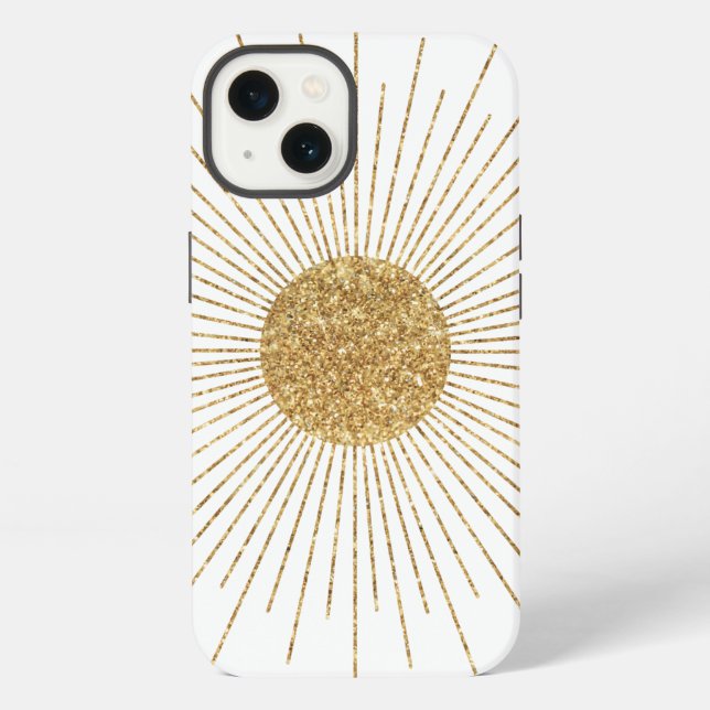 Coque iPhone Soleil brillant or blanc moderne (Verso)