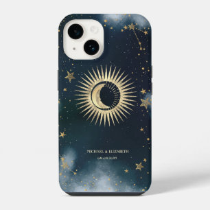 Coque Pour iPhone 14 Soleil d'or céleste, Lune, Ciel nocturne étoilé