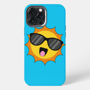 Etui iPhone 13 Pro Max Soleil heureux Kawaii avec des lunettes de soleil