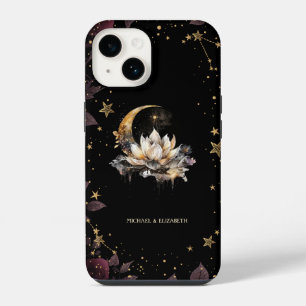 Coque Pour iPhone 14 Soleil Or Céleste, Lune, Lotus Stars