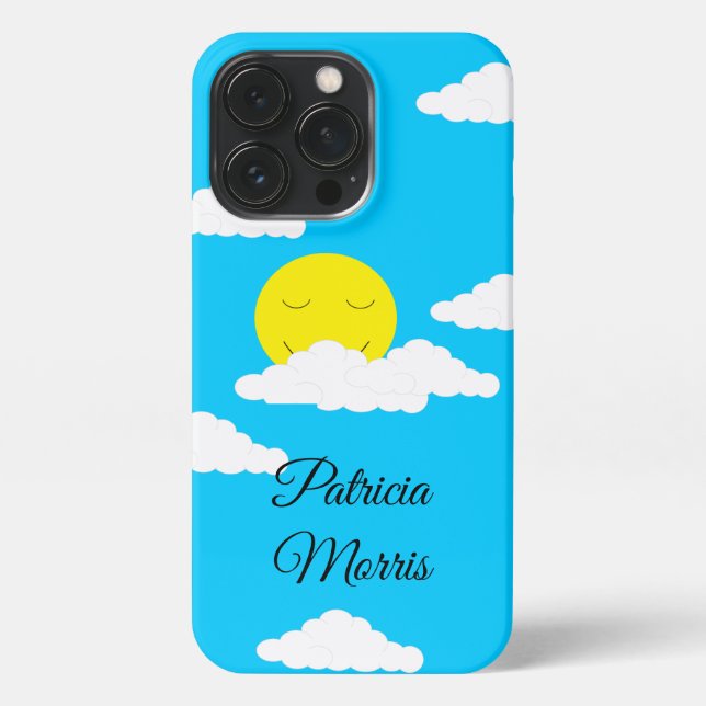 Coque iPhone Soleil souriant avec nuages : Turquoise (Verso)