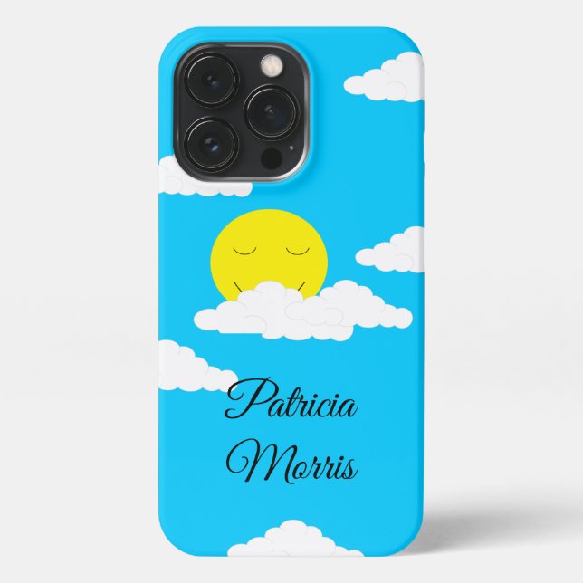 Coque iPhone Soleil souriant avec nuages : Turquoise (Verso)