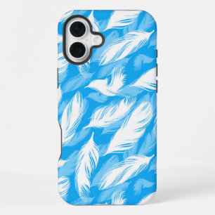 Coque iPhone 16 Plus Sophisticated Feather Design On A Bright Blue