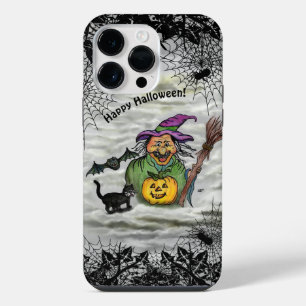 Coque Pour Pour iPhone 14 Pro Max Sorcière, Chat, Chauve-souris et Citrouille, Joyeu