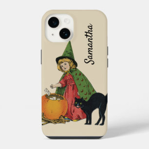 Coque Pour iPhone 14 Sorcière et chat de Halloween vintage, Ellen Claps